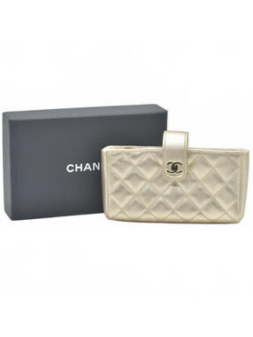 $1200 CHANEL Lamb Skin Matelasse Pouch Champagne Gold 2014
